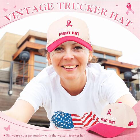 JaGely Breast Cancer Trucker Hat Women Pink Ribbon Survivor Baseball Cap Cotton Breast Cancer Awareness Accessories Gifts in Saudi Arabia