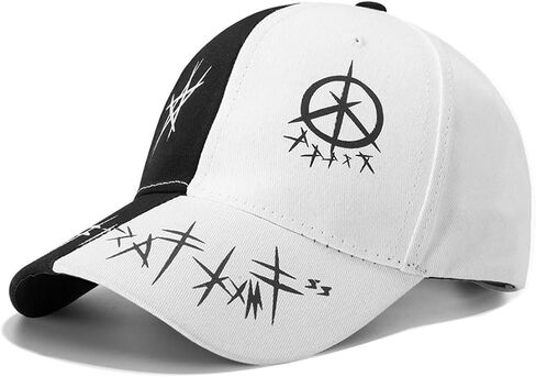 Unisex Black & White Baseball Cap-Hip Hop, Gothic, Punk Rock Streetwear Snapback Hat-Adjustable Funny Hat in Kuwait