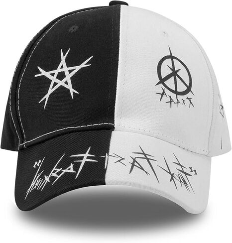 Unisex Black & White Baseball Cap-Hip Hop, Gothic, Punk Rock Streetwear Snapback Hat-Adjustable Funny Hat in Kuwait