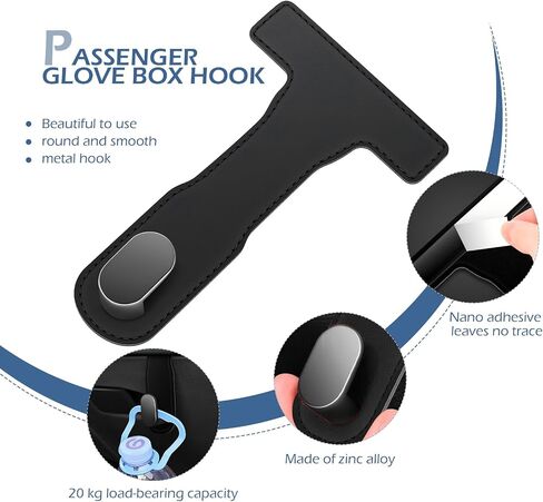 SLIMI 1 PC Car Co-Pilot Glovebox Hook, PU Leather Front Passenger Glove Box Hook, Universal Self-Adhesive Glove Box Organizer, for Wallets, for Wallets, Bags, Umbrella Hanging (Black #02) in Saudi Arabia