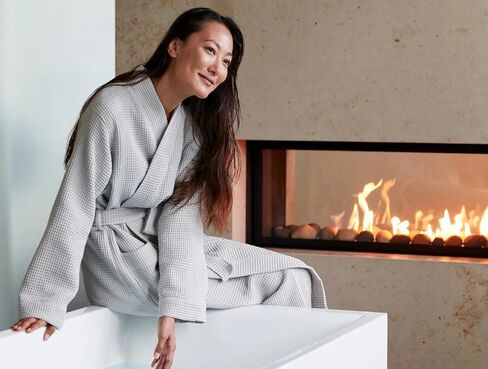 Coyuchi Unisex Waffle Patterned Organic Cotton Robe - Fast Drying Weave - Classic Spa Style Robe - GOTS Certified in Kuwait