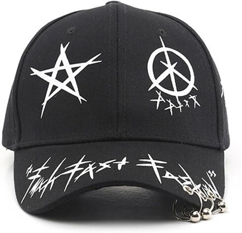Unisex Black & White Baseball Cap-Hip Hop, Gothic, Punk Rock Streetwear Snapback Hat-Adjustable Funny Hat in Kuwait