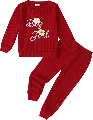 Jecson Toddler Girl Girl Clothes: ملابس ناعمة مجموعة مطرزة على Top و Sweatpants 2pcs منزل لطيف في الهواء الطلق 2-8y in Kuwait