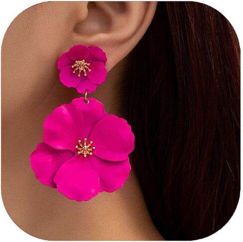 Flower Clip On Earrings - Floral Petal Drop Earrings Statement Hypoallergenic Flower Stud Earring for Women Wedding Jewelry Gifts in Saudi Arabia