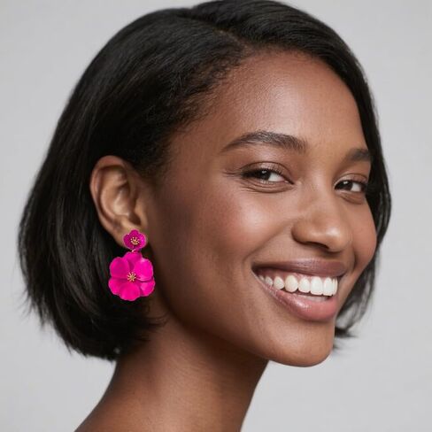 Flower Clip On Earrings - Floral Petal Drop Earrings Statement Hypoallergenic Flower Stud Earring for Women Wedding Jewelry Gifts in Saudi Arabia