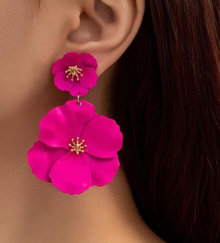 Flower Clip On Earrings - Floral Petal Drop Earrings Statement Hypoallergenic Flower Stud Earring for Women Wedding Jewelry Gifts in Saudi Arabia
