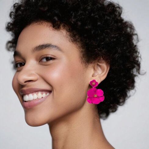 Flower Clip On Earrings - Floral Petal Drop Earrings Statement Hypoallergenic Flower Stud Earring for Women Wedding Jewelry Gifts in Saudi Arabia