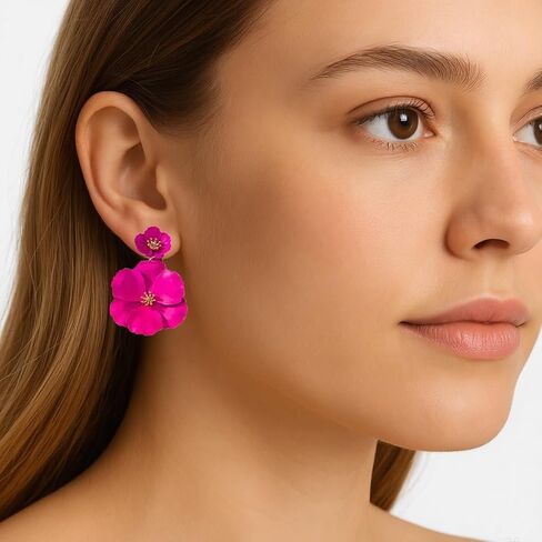 Flower Clip On Earrings - Floral Petal Drop Earrings Statement Hypoallergenic Flower Stud Earring for Women Wedding Jewelry Gifts in Saudi Arabia
