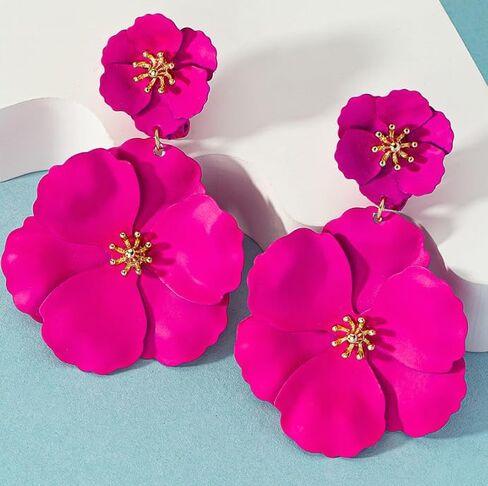 Flower Clip On Earrings - Floral Petal Drop Earrings Statement Hypoallergenic Flower Stud Earring for Women Wedding Jewelry Gifts in Saudi Arabia