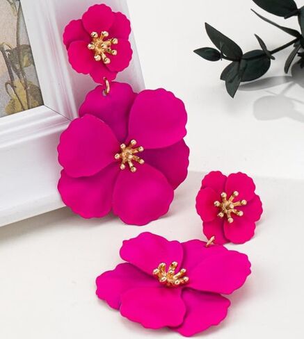 Flower Clip On Earrings - Floral Petal Drop Earrings Statement Hypoallergenic Flower Stud Earring for Women Wedding Jewelry Gifts in Saudi Arabia