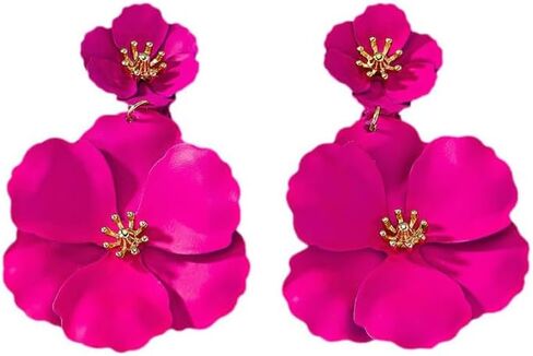 Flower Clip On Earrings - Floral Petal Drop Earrings Statement Hypoallergenic Flower Stud Earring for Women Wedding Jewelry Gifts in Saudi Arabia