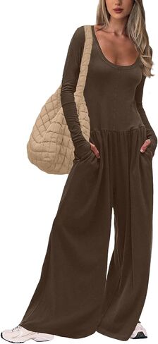 One Piece Jumpsuits for Women Casual Long Sleeve Wide Leg Overalls Dressy Rompers Vacation Fall Outfits 2025 in Saudi Arabia