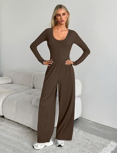 One Piece Jumpsuits for Women Casual Long Sleeve Wide Leg Overalls Dressy Rompers Vacation Fall Outfits 2025 in Saudi Arabia