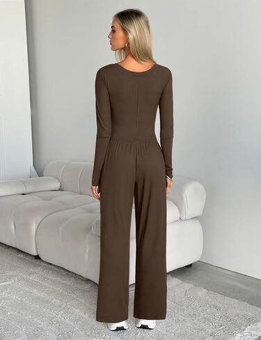 One Piece Jumpsuits for Women Casual Long Sleeve Wide Leg Overalls Dressy Rompers Vacation Fall Outfits 2025 in Saudi Arabia