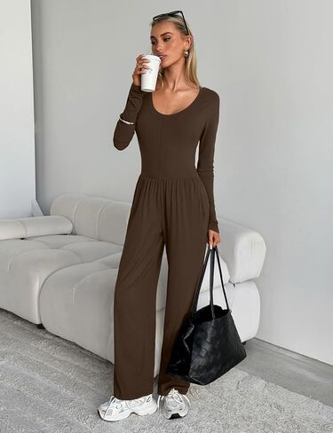 One Piece Jumpsuits for Women Casual Long Sleeve Wide Leg Overalls Dressy Rompers Vacation Fall Outfits 2025 in Saudi Arabia