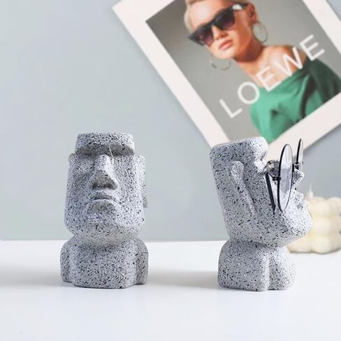 Eyeglasses Holder Stand - Easter Island Moai Statue Design, Resin Glasses Display for Desk, Sunglasses Organizer, Unique Home Office Decor, Gift Idea for Eyewear Lovers (Rock Grey) in Saudi Arabia