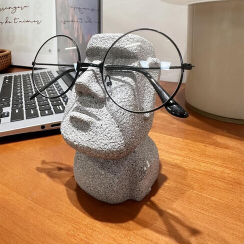 Eyeglasses Holder Stand - Easter Island Moai Statue Design, Resin Glasses Display for Desk, Sunglasses Organizer, Unique Home Office Decor, Gift Idea for Eyewear Lovers (Rock Grey) in Saudi Arabia