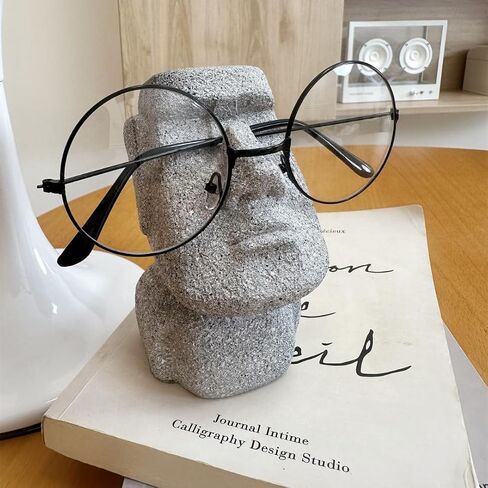 Eyeglasses Holder Stand - Easter Island Moai Statue Design, Resin Glasses Display for Desk, Sunglasses Organizer, Unique Home Office Decor, Gift Idea for Eyewear Lovers (Rock Grey) in Saudi Arabia