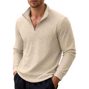 Mens Quarter Zip Pullover Quilted Sweatshirt Long Sleeve Waffle Sweater Half Zip Polo Sweatshirts in Saudi Arabia