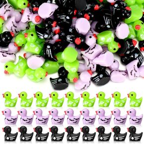 100 Pcs Halloween Mini Resin Ducks Funny Tiny Duck Figurines Bulk Ghosts Skeletons Patterns Ornament for Halloween Party Favors Goodie Bag Fillers Garden Micro Landscape Dollhouse DIY Craft in Kuwait