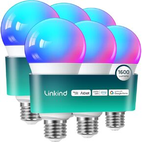 Linkind Smart Light Bulbs, 1600LM (100W Equivalent) Smart Bulb, Work with Alexa & Google Home, RGBTW Color Changing Bulb Music Sync, 2.4GHz Wi-Fi & Bluetooth, LED Alexa Light Bulbs 14W, A21 E26, 2Pack in Kuwait