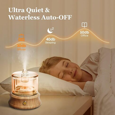 80ML Glass Essential Oil Diffuser with Glass Reservoir & Wood Base, Small Ultrasonic Aroma Diffusers with Auto-Off 7 Color for Home Office Bedroom Yoga in Saudi Arabia