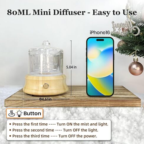 80ML Glass Essential Oil Diffuser with Glass Reservoir & Wood Base, Small Ultrasonic Aroma Diffusers with Auto-Off 7 Color for Home Office Bedroom Yoga in Saudi Arabia