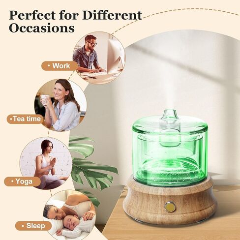 80ML Glass Essential Oil Diffuser with Glass Reservoir & Wood Base, Small Ultrasonic Aroma Diffusers with Auto-Off 7 Color for Home Office Bedroom Yoga in Saudi Arabia