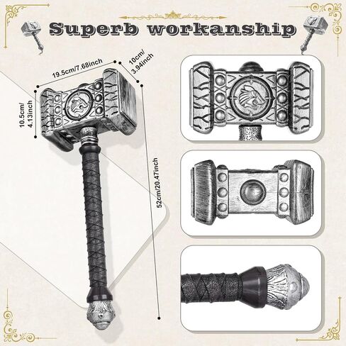 Viking Plastic War Hammer Prop Weapons for Men Halloween Costume, Medieval Cosplay Accessory Replica LARP Birthdays Gifts in Kuwait