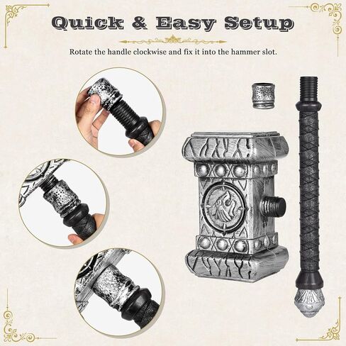 Viking Plastic War Hammer Prop Weapons for Men Halloween Costume, Medieval Cosplay Accessory Replica LARP Birthdays Gifts in Kuwait