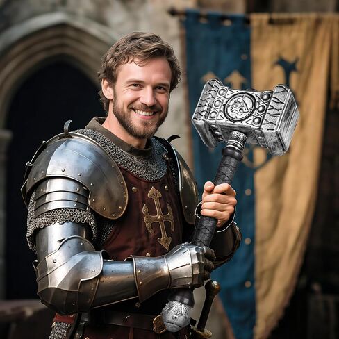 Viking Plastic War Hammer Prop Weapons for Men Halloween Costume, Medieval Cosplay Accessory Replica LARP Birthdays Gifts in Kuwait