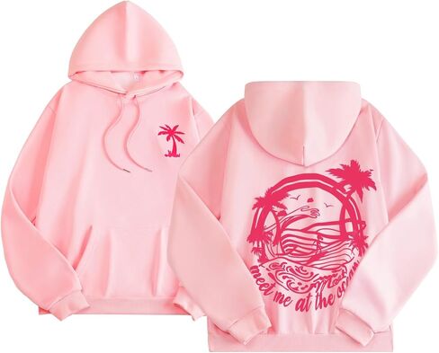 هوديس رسومات النخيل للنساء جونيورز جونيورز الجمالية Y2K Sweatshirts الزي preppy in Kuwait