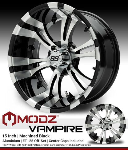 MODZ® Vampire Chrome 15" Golf Cart Wheels and Arisun X-Armory (23x10-R15) DOT Steel-Belted Radial Golf Cart Tires Combo - Set of 4 in Kuwait