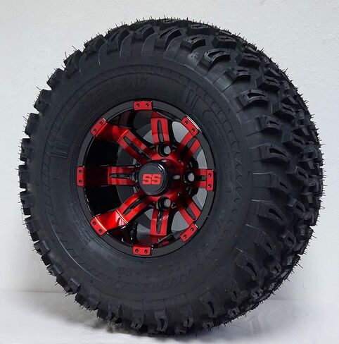 10 "عجلات عربة غولف سوداء/حمراء و 22x11-10 DOT جميع إطارات عربة الجولف التضاريس - مجموعة من 4 in Kuwait