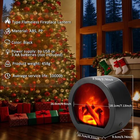 Bestview Fireplace Lanterns Decorative, Fake Fireplace,Flame Effect LED Fire Lamp for Indoor Outdoor Christmas Decoration (No Heater Function Black) in Saudi Arabia