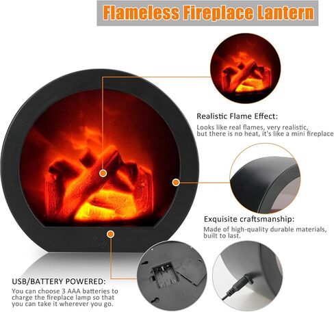 Bestview Fireplace Lanterns Decorative, Fake Fireplace,Flame Effect LED Fire Lamp for Indoor Outdoor Christmas Decoration (No Heater Function Black) in Saudi Arabia