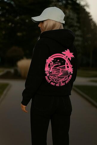 هوديس رسومات النخيل للنساء جونيورز جونيورز الجمالية Y2K Sweatshirts الزي preppy in Kuwait