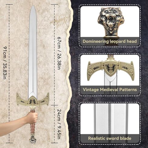 King Arthur Toy Sword,35" Medieval Longsword,Plastics Sword,Medieval Knight Costume Accessories for Renaissance Props in Kuwait