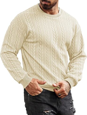 JMIERR Men's Crewneck Sweatshirt Long Sleeve Casual Textured Pullover Sweatshirts Warm Fashion Shirt in Saudi Arabia