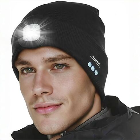 Bluetooth Beanie with Light | Unisex Gift for Men, Women,Wireless Headphones & Headlamp for Fishing Jogging Working in Saudi Arabia