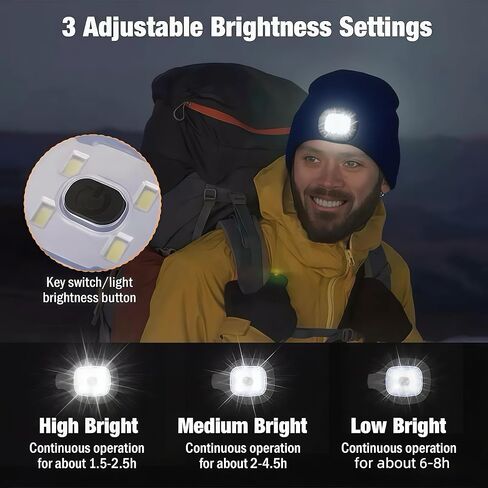 Bluetooth Beanie with Light | Unisex Gift for Men, Women,Wireless Headphones & Headlamp for Fishing Jogging Working in Saudi Arabia