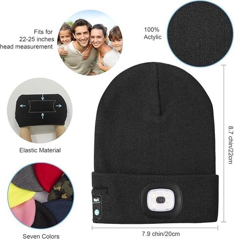 Bluetooth Beanie with Light | Unisex Gift for Men, Women,Wireless Headphones & Headlamp for Fishing Jogging Working in Saudi Arabia