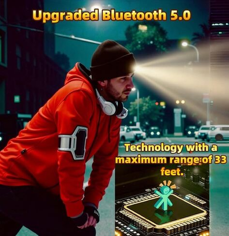 Bluetooth Beanie with Light | Unisex Gift for Men, Women,Wireless Headphones & Headlamp for Fishing Jogging Working in Saudi Arabia