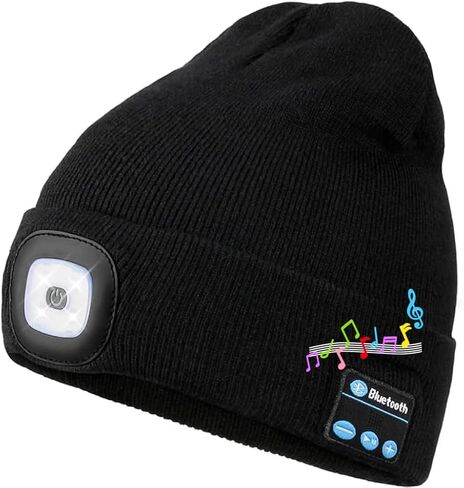 Bluetooth Beanie with Light | Unisex Gift for Men, Women,Wireless Headphones & Headlamp for Fishing Jogging Working in Saudi Arabia