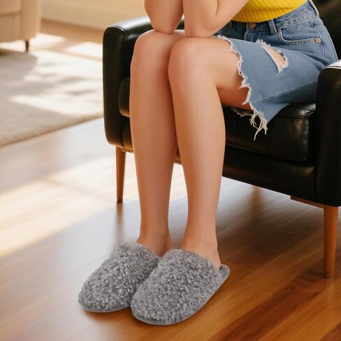 شباشب نسائية من Snug Leafs مصنوعة من الصوف الصناعي المجعد والفروي اللطيف سهلة الارتداء للاستخدام الداخلي والخارجي أحذية منزلية من إسفنج الذاكرة in Kuwait