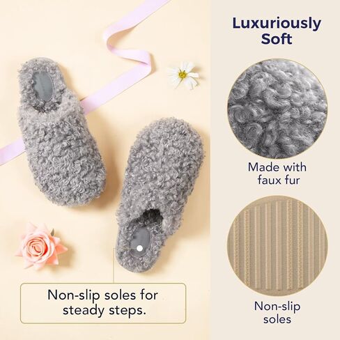 شباشب نسائية من Snug Leafs مصنوعة من الصوف الصناعي المجعد والفروي اللطيف سهلة الارتداء للاستخدام الداخلي والخارجي أحذية منزلية من إسفنج الذاكرة in Kuwait