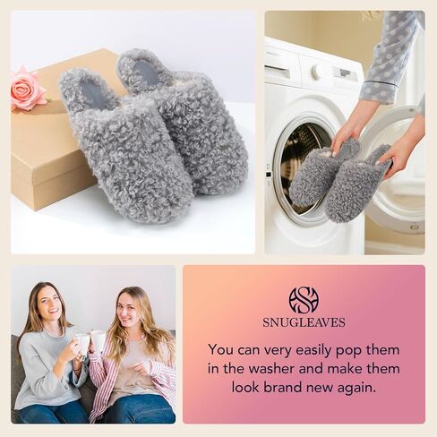 شباشب نسائية من Snug Leafs مصنوعة من الصوف الصناعي المجعد والفروي اللطيف سهلة الارتداء للاستخدام الداخلي والخارجي أحذية منزلية من إسفنج الذاكرة in Kuwait