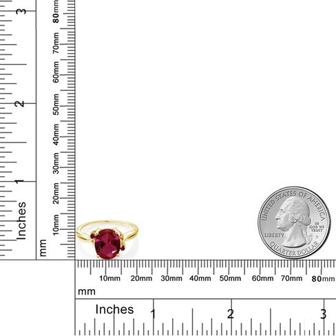 Gem Stone King 18K Yellow Gold Plated Silver Red Created Ruby 3 Stone Ring For Women (2.53 Cttw, Oval 10X8MM, Gemstone July Birthstone, Available In Size 5, 6, 7, 8, 9) in Saudi Arabia