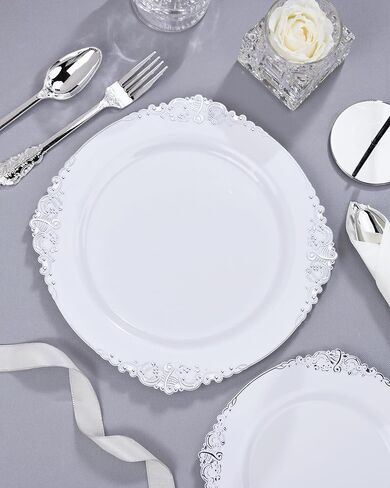 أطباق بلاستيكية ذهبية من نيرفور 700 قطعة - أطقم أواني طعام بلاستيكية ذهبية لـ 100 ضيف - 200 طبق ذهبي للاستعمال مرة واحدة، 300 طبق فضي بلاستيكي ذهبي، 100 كوب، 100 منديل لحفلات الزفاف والحفلات وعيد الشكر in Kuwait