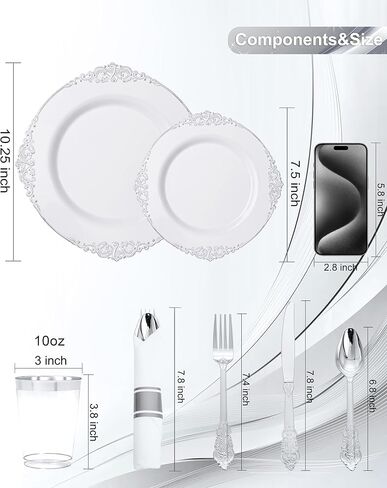 أطباق بلاستيكية ذهبية من نيرفور 700 قطعة - أطقم أواني طعام بلاستيكية ذهبية لـ 100 ضيف - 200 طبق ذهبي للاستعمال مرة واحدة، 300 طبق فضي بلاستيكي ذهبي، 100 كوب، 100 منديل لحفلات الزفاف والحفلات وعيد الشكر in Kuwait